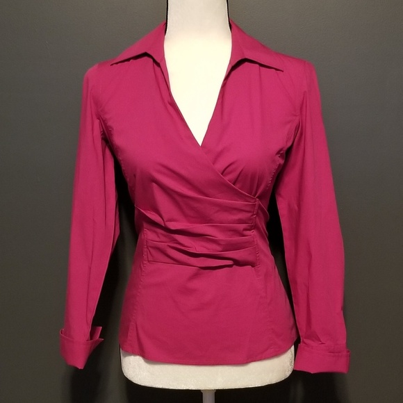 Talbots Tops - TALBOTS PETITE Hot Pink Mock Wrap blouse B8!